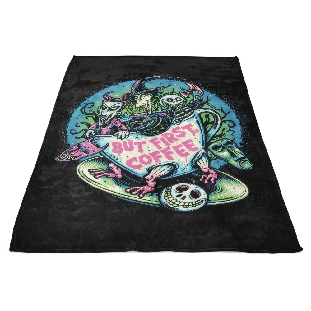 Cozy Momma Gorilla's 'But First Coffee' Fleece Blanket