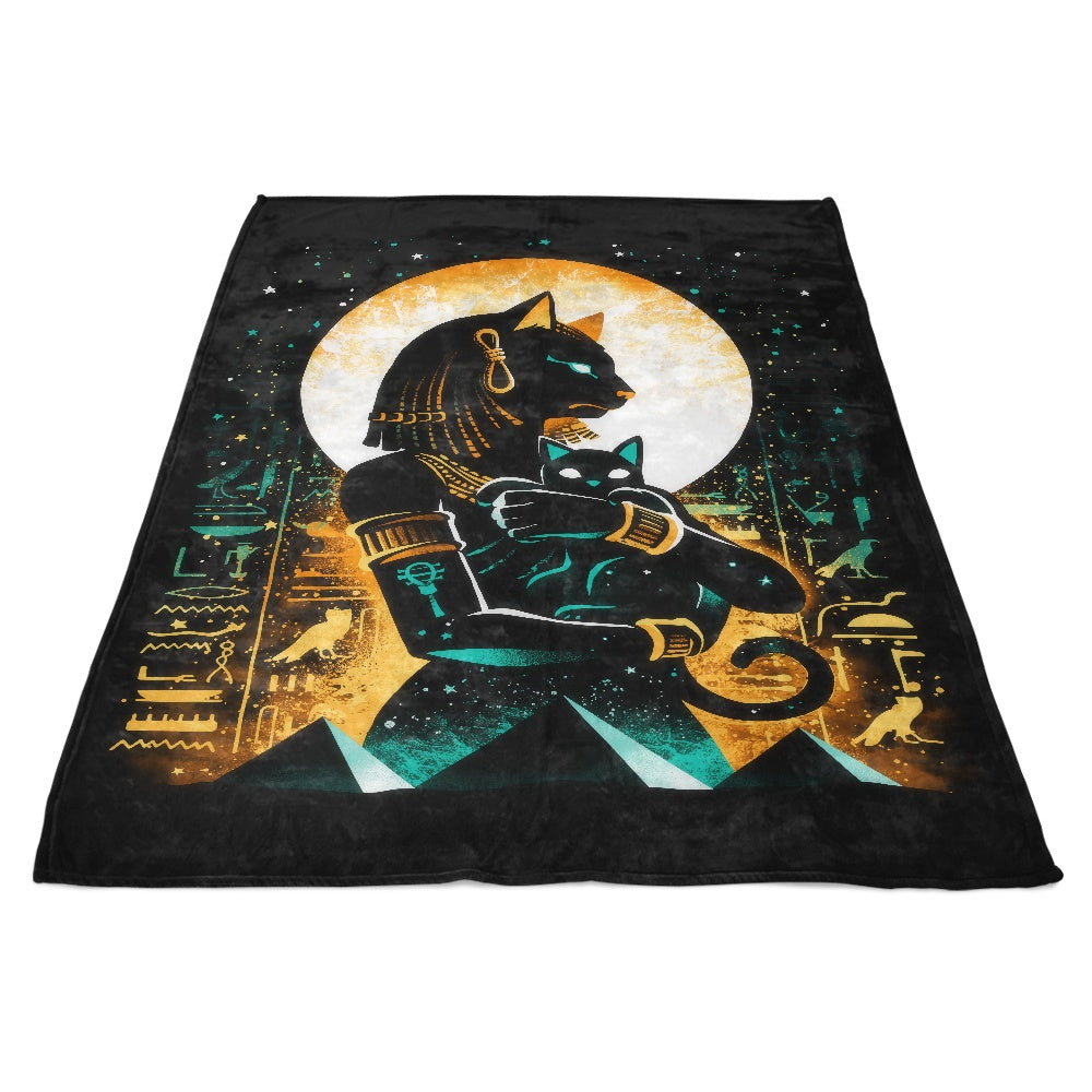 Cozy Fleece Blanket Featuring the Goddess of Cats Design