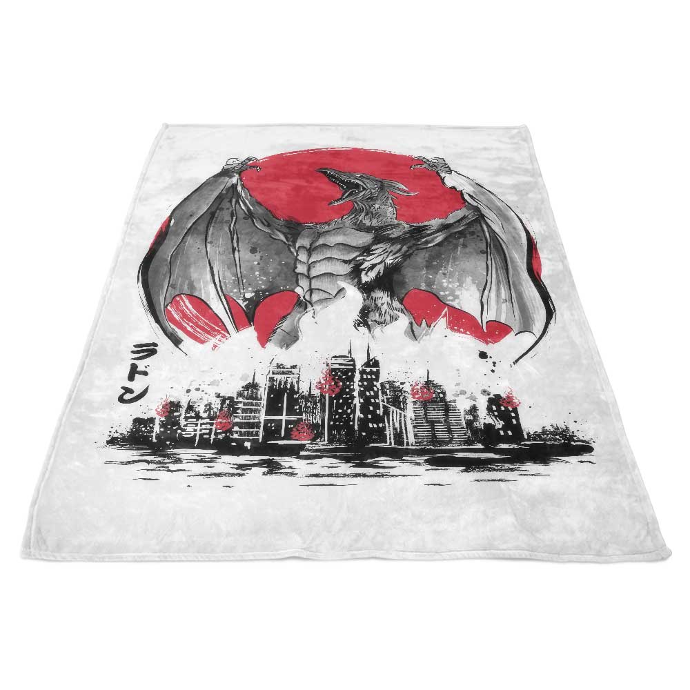 Ultra - Soft 'Pteranodan Rising Sumi - e' Fleece Blanket by Dr. Monekers