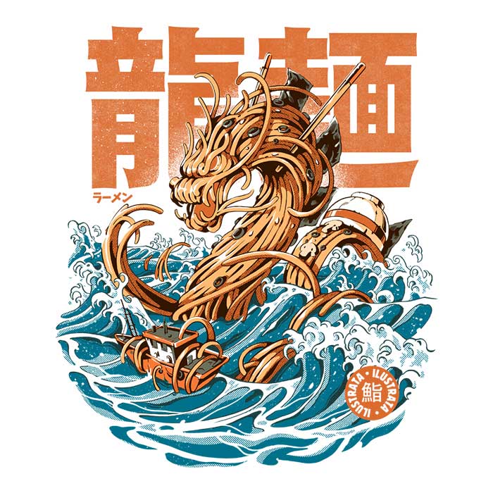 Fantastic Ramen Dragon Off Kanagawa-themed Premium Fleece Blanket