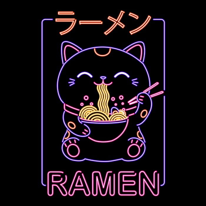 Fleece Blanket - Neon Cat Ramen Design by Donnie Illustrations