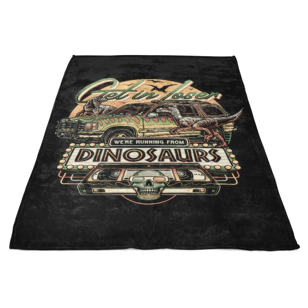 Fleece Blanket Featuring the Design of 'We're Running from Dinosaurs'