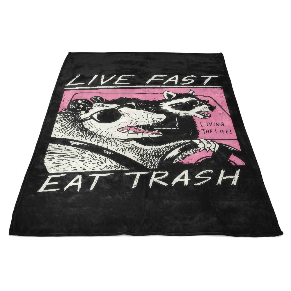 XENOS' Cozy Fleece Blanket - Live Fast, Eat Trash Style