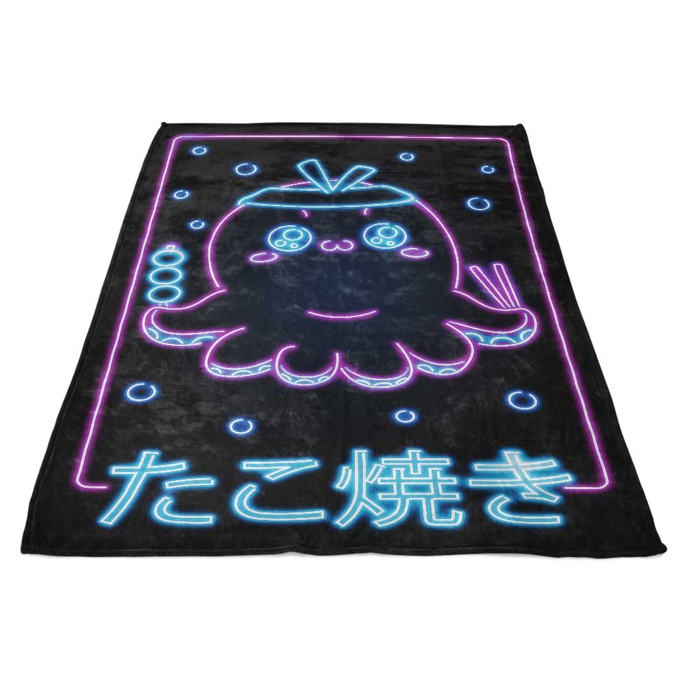 Ultra-Soft Neon Takoyaki Pattern Fleece Blanket by Donnie Illustrations