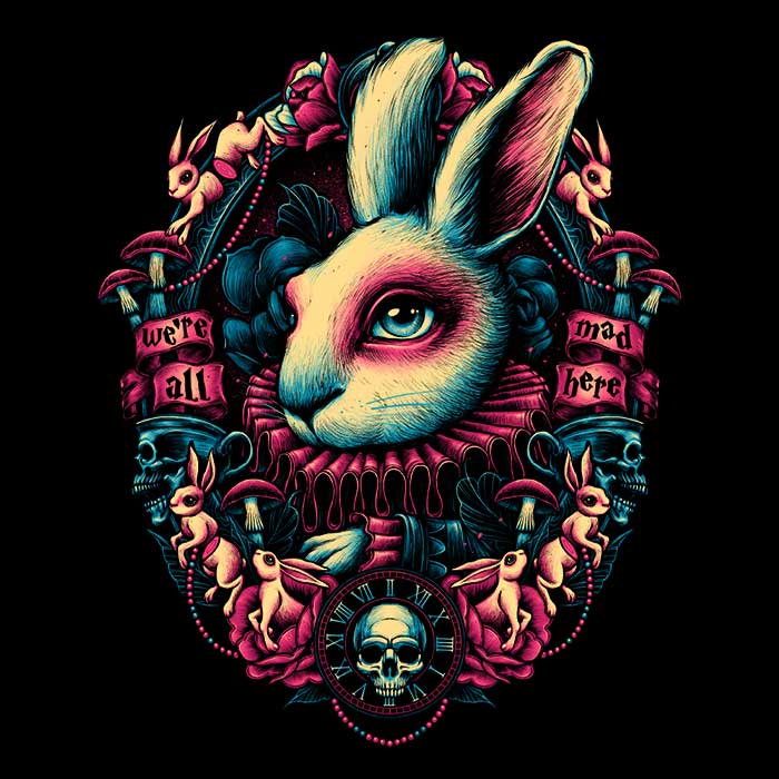 Glitchygorilla's 'Follow the White Rabbit' Cosy Fleece Blanket for Comfort